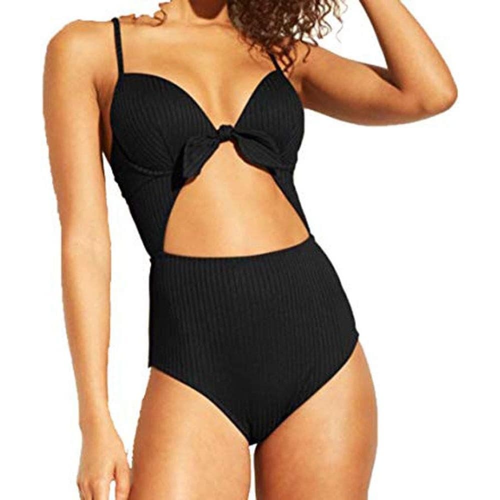 Shade & Shore Women's Shore Ribbed Tie Front Cut Out One Piece Swimsuit 34C